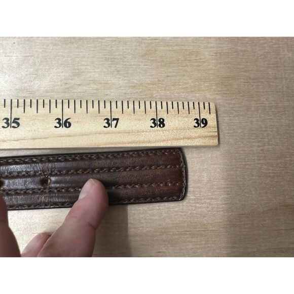 Brown Leather Belt Stamped “Italy” On Brass Buckle Medium M 34” - Picture 8 of 8